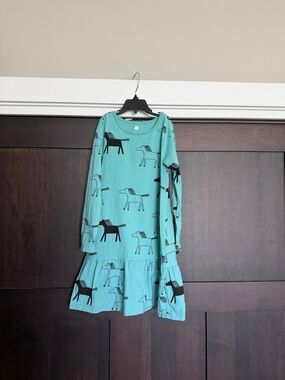 Tea Collection Girls Printed Ruffle Dress Highland Horses Patina size 7